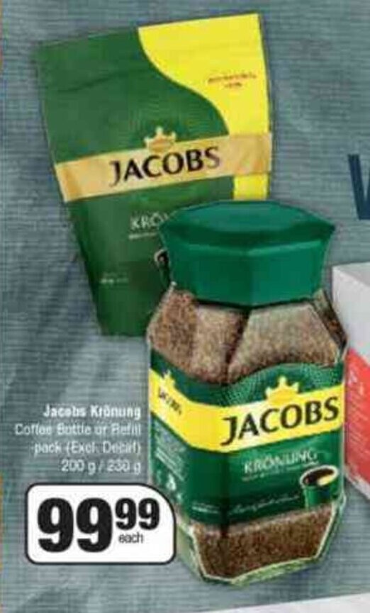 Jacobs Krönung Coffee Bottle or Refill Pack 200g / 230g offer at Spar