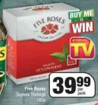Spar Five Roses Tagless Teabags 100's per pack offer