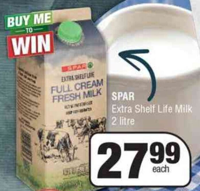 Spar Extra Shelf Life Milk 2L offer at Spar