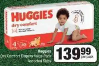 Spar Huggies Dry Comfort Diapers Value Pack Assorted Sizes per pack offer