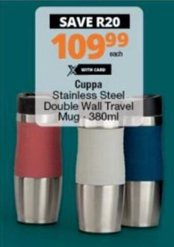 Checkers Cuppa Stainless Steel Double Wall Travel Mug 380ml offer