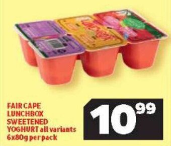 Usave Fair Cape Lunchbox Sweetened Yoghurt All Variants 6 x 80g per pack offer
