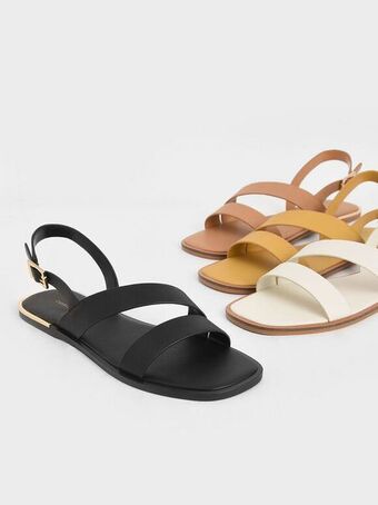 Charles & Keith Asymmetric strap slingback flats - black offer