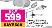 Game Mainstays 13 Piece Stainless Steel Cookware Set-Per Set offer