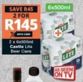 Checkers Castle Lite Beer Cans 2 x 6 x 500ml offer