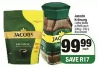 SuperSpar Jacobs Krönung Coffee Bottle or Refill Pack 200g / 230g offer