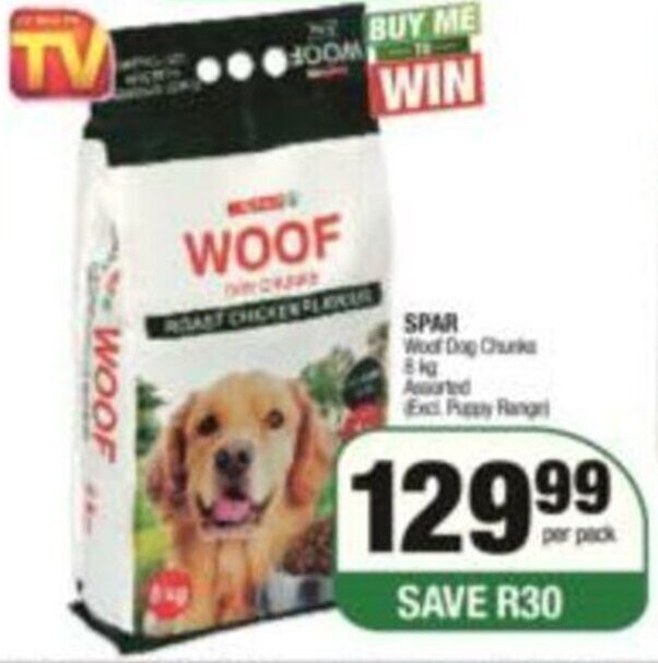 Spar Woof Dog Chunks Assorted 8kg offer at SuperSpar