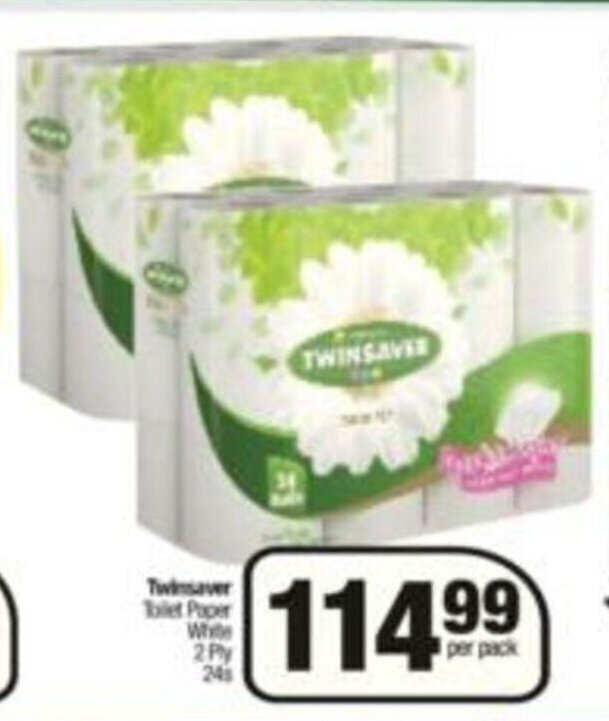 Twinsaver Toilet Paper White 2 Ply 24s offer at KwikSpar
