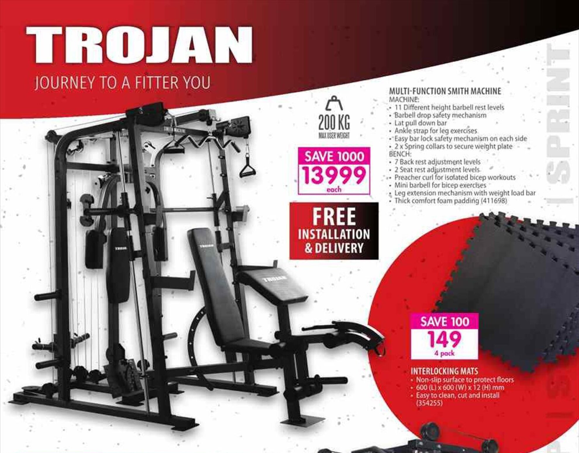 Trojan MultiFunction Smith Machine / Bench 411698 offer at Makro