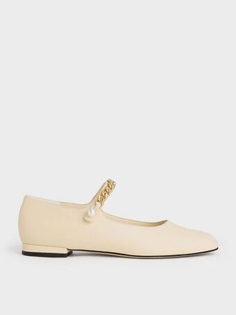 Beaded chain-link mary jane flats
 - chalk