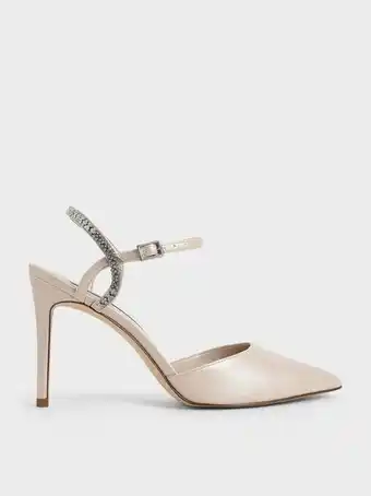 Embellished back strap court shoes
 - nude