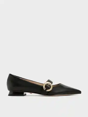 Charles & Keith Metallic buckle leather mary janes - black offer