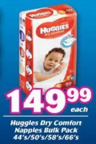 Cambridge Food Huggies Dry Comfort Nappies Bulk Pack 44's / 50's / 58's / 66's offer