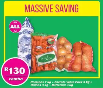 Cambridge Food Combo Potatoes 7kg + Carrota Value Pack 5kg + Onions 3kg + Butternut 3kg offer