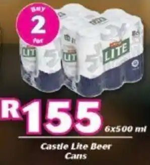 Castle Lite Beer Cans 2 x 6 x 500ml