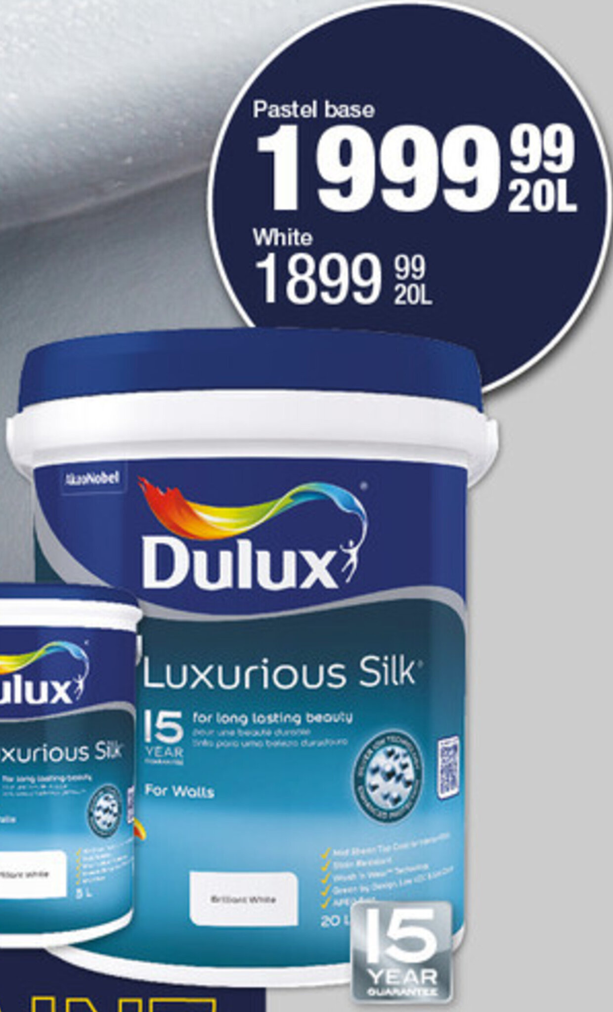 Dulux Luxurious Silk Pastel Base 20L offer at Mica