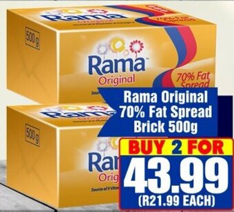 Three Star Cash and Carry Rama Original 70% Fat Spread Brick 2x500g offer