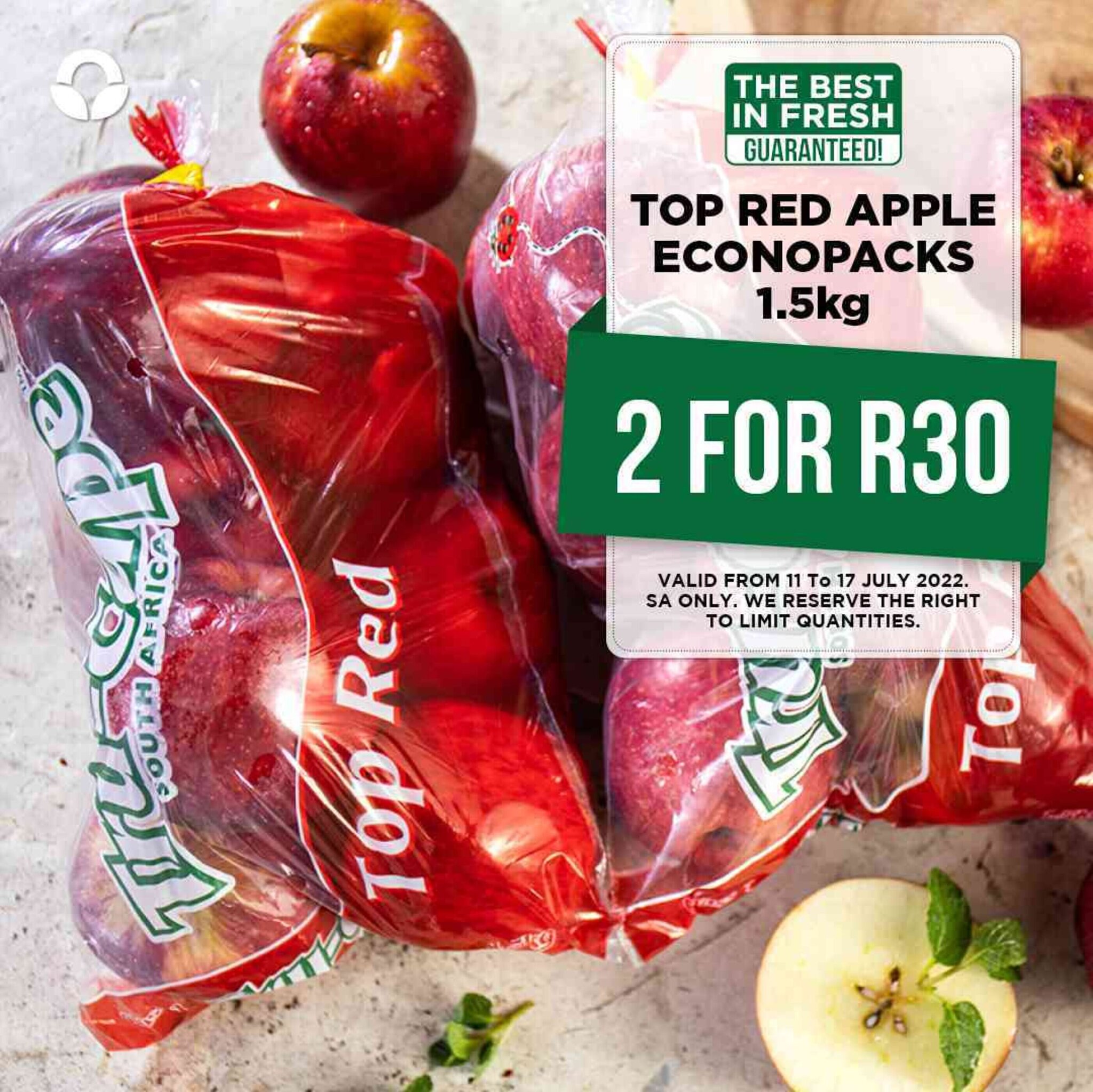 Top Red Apples 2 x 1.5kg offer at Food Lover's Market