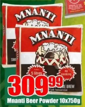 Three Star Cash and Carry Mnanti Beer Powder 10x750g offer