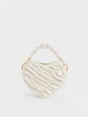 Bead handle heart evening bag - white