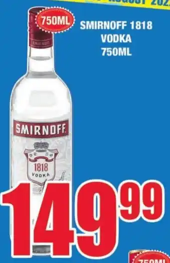 Boxer Liquors Smirnoff 1818 Vodka 750 ml offer