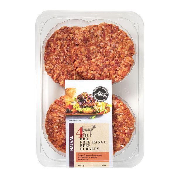Halaal spicy bbq free range beef burgers 4 pk offer at Woolworths