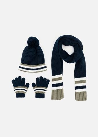 Stripe beanie & glove set 3 piece