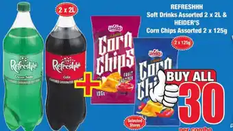 Refreshhh Soft Drinks Assorted 2 x 2L & Heider's Corn Chips Assorted 2 x 125g