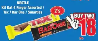 Boxer Superstores Nestle Kit Kat 4 Finger Assorted/ Tex/ Bar One/ Smarties 2's offer