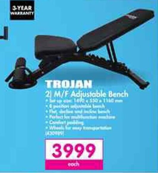 Trojan M/F Adjustable Bench offer at Makro
