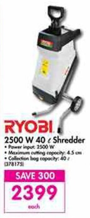 Ryobi 2500W 40L Shredder offer at Makro