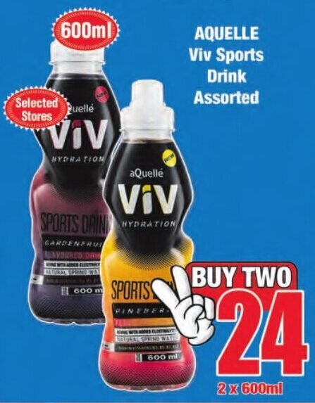 Aquelle Viv Sports Drink Assorted 2 x 600ml offer at Boxer Superstores