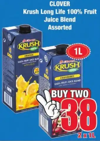 Boxer Superstores Clover Krush Long Life 100% Fruit Juice Blend Assorted 2 x 1L offer