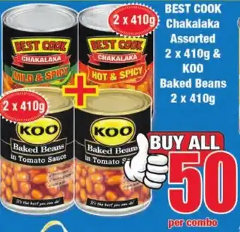 Boxer Superstores Best Cook Chakalaka Assorted 2 x 410g & Koo Baked Beans 2 x 410g offer