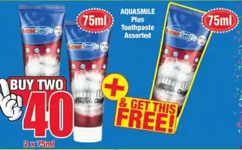 Boxer Superstores Aquasmile Plus Toothpaste Assorted 2 x 75ml offer
