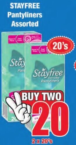 Boxer Superstores Stayfree Pantyliners Assorted 2x 20's offer