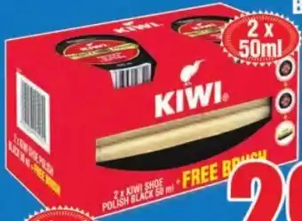 Kiwi Black Shoe Polish 2 x 50ml + Free Brush Value Pack