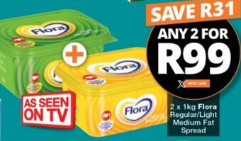 Checkers Flora Regular/Light Medium Fat Spread 2 x 1kg offer