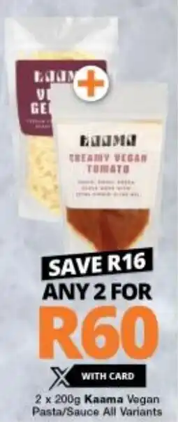 Checkers Kaama Vegan Pasta/Sauce All Variants 2 x 200g offer