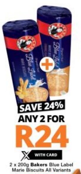 Checkers Bakers Blue Label Marie Biscuits All Variants 2 x 200g offer