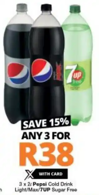 Checkers Pepsi Cold Drink Light/Max/7Up Sugar Free offer
