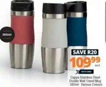 Checkers Cuppa Stainless Steel Double Wall Travel Mug 350ml offer