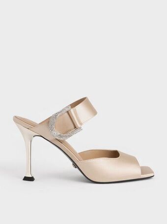 Charles & Keith Gabine recycled polyester mules - champagne offer