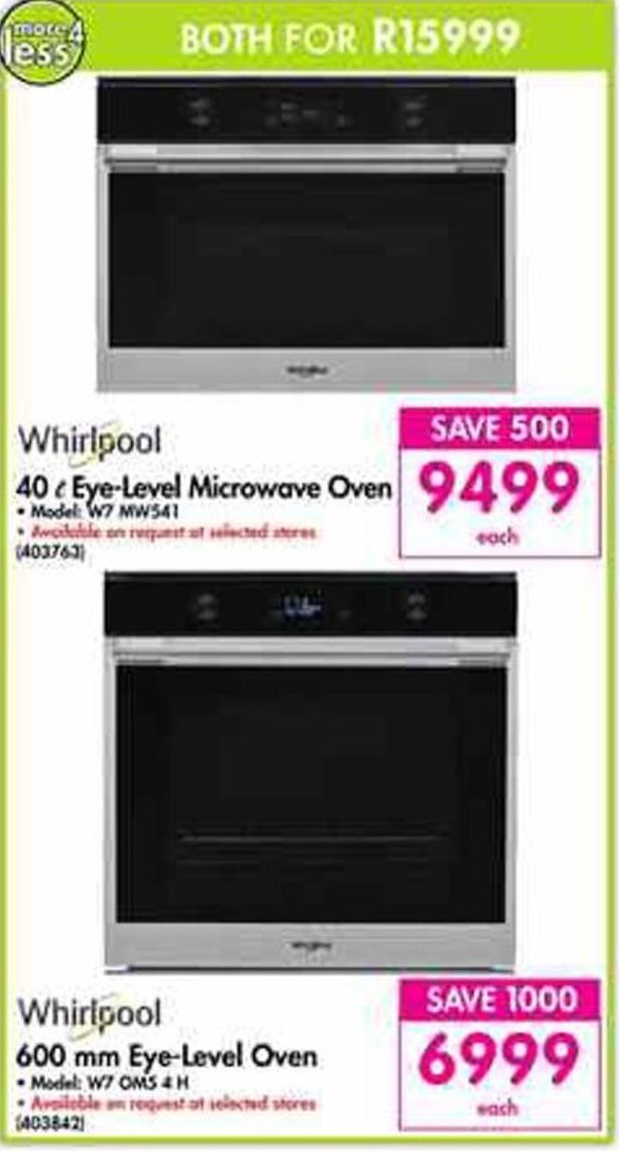 Whirlpool 40L EyeLevel Microwave Oven o 600mm EyeLevel Oven offer at