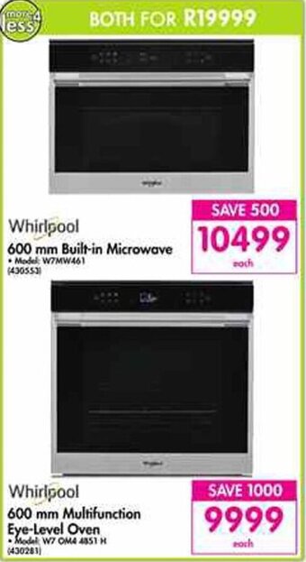 Makro Whirlpool 600mm Built-in Microwave o 600mm Multifunction Eye-Level Oven offer