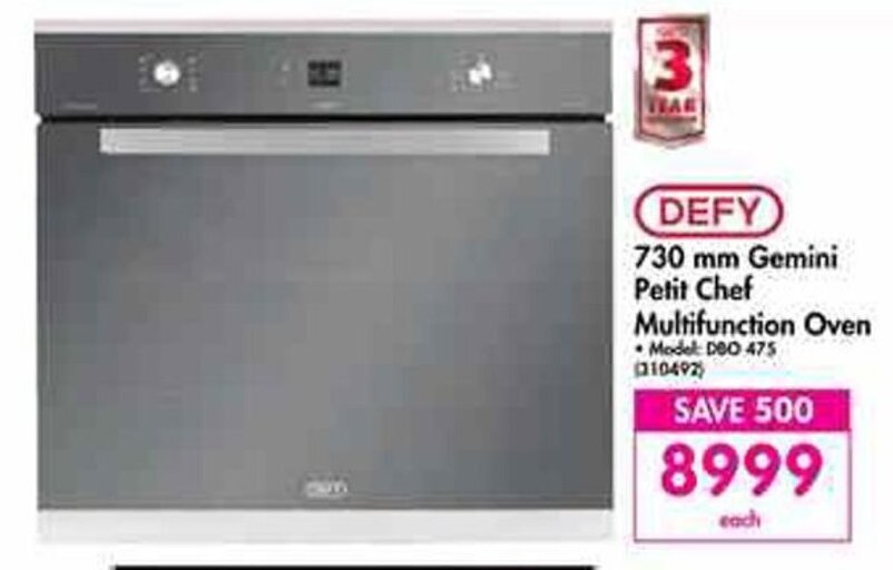 Defy 730mm Gemini Petit Chef Multifunction Oven offer at Makro