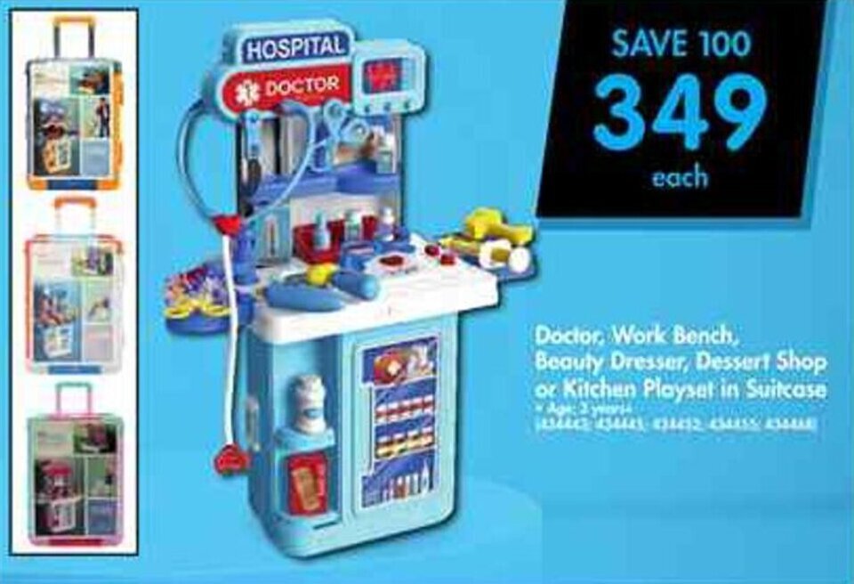 Doctor, Work Bench, Beauty Dresser, Dessert Shop or Kitchen Playset in