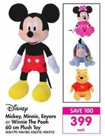 Makro Disney Mickey, Minnie, Eeyore or Winnie The Pooh 60cm Plush Toy offer
