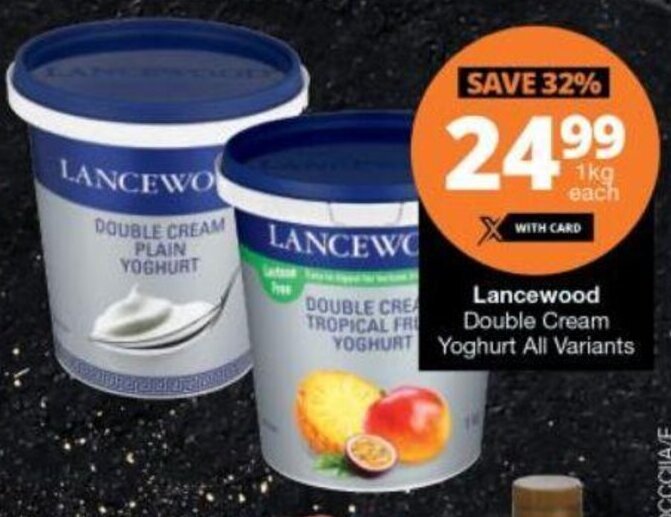 Lancewood Double Cream Yoghurt all variants 1kg offer at Checkers