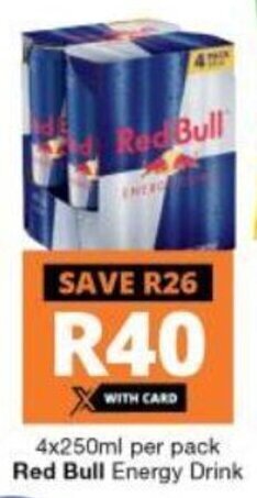 Checkers 4 x 250ml per pack Red Bull Energy Drink offer